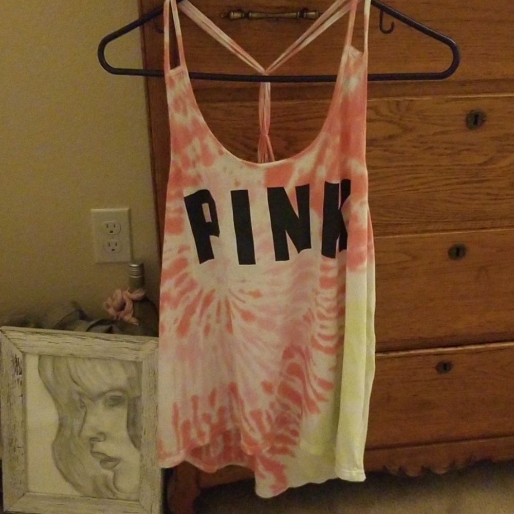 Pink brand tie dye tank top